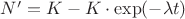 $N'=K-K\cdot \exp(-\lambda t)$