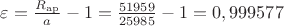 $\varepsilon=\frac{R_{ \operatorname{ap}}}{a}-1=\frac{51959}{25985}-1=0,999577$