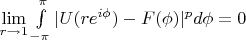 $\lim\limits_{r\rightarrow 1}\int\limits_{-\pi}^{\pi}|U(re^{i\phi})-F(\phi)|^pd\phi=0$