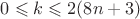 $0\leqslant k\leqslant 2(8n+3)$