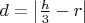 $d=\left|\frac{h}{3}-r\right|$