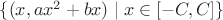 $\{(x, ax^2+bx)\mid x\in [-C, C]\}$