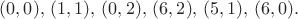$(0,0),\,(1,1), \,(0,2),\,(6,2),\,(5,1),\,(6,0).$