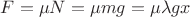 $\[F = \mu N = \mu mg = \mu \lambda gx\]$