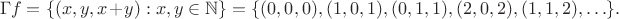 $$\Gamma f = \{(x, y, x+y) : x,y\in\mathbb N\} = \{(0,0,0), (1,0,1), (0,1,1), (2,0,2), (1,1,2), \ldots\}.$$