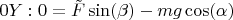 $0Y: 0 = \tilde{F}\sin(\beta) -  mg\cos(\alpha)$