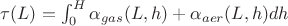 $\tau(L) = \int_{0}^{H}{\alpha_{gas}{(L,h)}+\alpha_{aer}{(L,h)}}dh$
