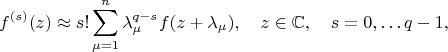 $$
f^{(s)}(z) \approx s! \sum_{\mu=1}^{n} \lambda_{\mu}^{q-s} f(z+\lambda_\mu),\quad z \in
{\mathbb C}, \quad s=0,\ldots q-1,
$$