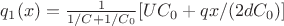$q_1(x)=\frac{1}{1/C+1/C_0}[UC_0+qx/(2dC_0)]$