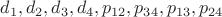 $$d_1,d_2,d_3,d_4,p_{12},p_{34},p_{13},p_{24}$$