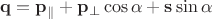 $\mathbf q=\mathbf p_{\parallel}+\mathbf p_{\perp}\cos\alpha+\mathbf s\sin\alpha$