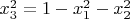 $x^2_3 = 1 - x^2_1 -  x^2_2$