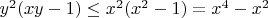 $y^2(xy - 1) \le x^2(x^2 - 1) = x^4 - x^2$