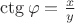 $\ctg\varphi=\frac{x}{y}$