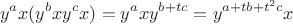 $$y^ax(y^bxy^cx) = y^axy^{b + tc} = y^{a + tb + t^2c}x$$