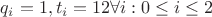 $q_i = 1, t_i = 12 \forall i: 0 \le i \le 2$ $q_i = 1, t_i = 12 \forall i: 0 \le i \le 2$