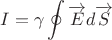 \[
I = \gamma \oint {\overrightarrow E d\overrightarrow S } 
\]