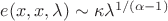 $e(x,x,\lambda)\sim \kappa \lambda^{1/(\alpha-1)}$