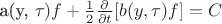 a(y, \tau) f+\frac{1}{2}\frac{\partial }{\partial t}[b(y, \tau) f] = C$