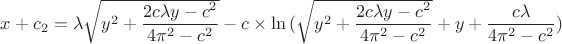 $x+c_2=\lambda\sqrt{y^2+\dfrac{2c\lambda y -c^2}{4\pi^2-c^2}}-c\times \ln{(\sqrt{y^2+\dfrac{2c\lambda y -c^2}{4\pi^2-c^2}}+y+\dfrac{c\lambda}{4\pi^2-c^2})}$
