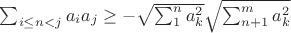 $\sum_{i\le n<j}a_ia_j\ge-\sqrt{\sum_1^na_k^2}\sqrt{\sum_{n+1}^ma_k^2}$