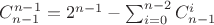 $C_{n-1}^{n-1}=2^{n-1}-\sum_{i=0}^{n-2}C_{n-1}^i$