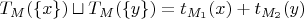 $$T_M(\{x\}) \sqcup T_M(\{y\})=t_{M_1}(x)+t_{M_2}(y)$$