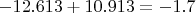 $-12.613+10.913=-1.7$
