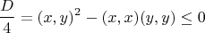\[\frac{D}{4} = (x,y)^2  - (x,x)(y,y) \le 0\]