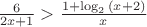 $\frac{6}{2x+1}>\frac{1+\log_2{(x+2)}}{x}$