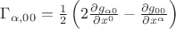 $\Gamma_{\alpha,00}=\frac{1}{2}\left(2\frac{\partial g_{\alpha 0}}{\partial x^0}-\frac{\partial g_{0 0}}{\partial x^{\alpha}}\right)$