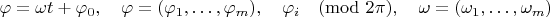 $$\varphi=\omega t+\varphi_0,\quad \varphi=(\varphi_1,\ldots,\varphi_m),\quad \varphi_i\pmod{2\pi},\quad\omega=(\omega_1,\ldots,\omega_m)$$