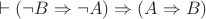 $\vdash (\neg B \Rightarrow \neg A) \Rightarrow (A \Rightarrow B)$