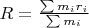 $R=\frac{\sum{m_ir_i}}{\sum{m_i}}$