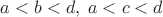 $a<b<d,\;a<c<d$