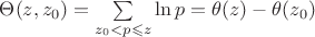 $\Theta(z, z_0)=\sum \limits_{z_0<p\leqslant z}\ln p=\theta(z)-\theta(z_0)$