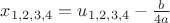 $\[{x_{1,2,3,4}} = {u_{1,2,3,4}} - \frac{b}{{4a}}\]$