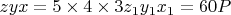 $zyx=5\times 4\times3z_1y_1x_1=60P$