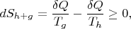 $$dS_{h+g}=\dfrac{\delta Q}{T_g}-\dfrac{\delta Q}{T_h}\geq 0,$$