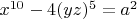 $x^{10}-4 (yz)^5=a^2$