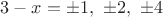 $3-x = \pm 1,\ \pm 2,\ \pm 4$