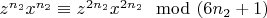 $z^{n_2}x^{n_2}\equiv z^ {2n_2}x^{2n_2}\mod (6n_2 + 1)$