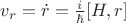 $v_r=\dot{r}=\frac{i}{\hbar}[H,r]$