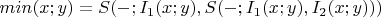 $min(x;y)=S(-;I_{1}(x;y),S(-;I_{1}(x;y),I_{2}(x;y)))$