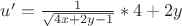 $u'=\frac{1}{\sqrt{4x+2y-1}}*4+2y$