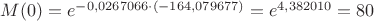 $M(0) = e ^ {-0,0267066 \cdot ( -164,079677) } = e ^ {4,382010} =  80 $