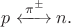 $p\mathrel{\makebox[0pt][l]{\leftarrow}\xrightarrow{\pi^{\pm}}}n.$