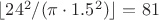 $\lfloor24^2/(\pi\cdot1.5^2)\rfloor=81$