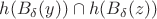 $h(B_\delta(y))\cap h(B_\delta(z))$