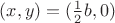 $(x, y) = (\frac{1}{2}b, 0)$